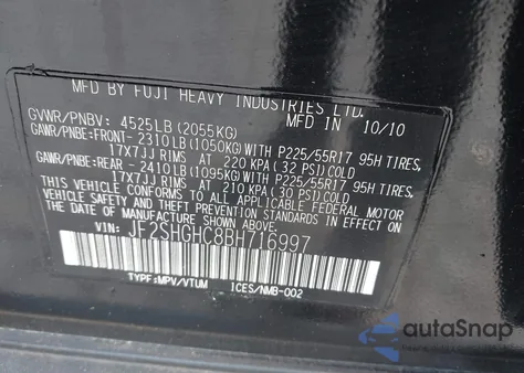 2011 Subaru Forester 2.5Xt Touring z USA, uszkodzony, nr VIN JF2SHGHC8BH716997